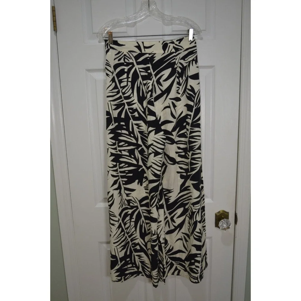 NWT CUPSHE Lounge Flowing Swim Pants, Black & White Tropical Print, Size Small